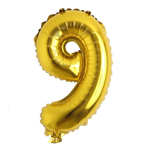 Globo de cumpleaños numero 9 45 cm Dorado