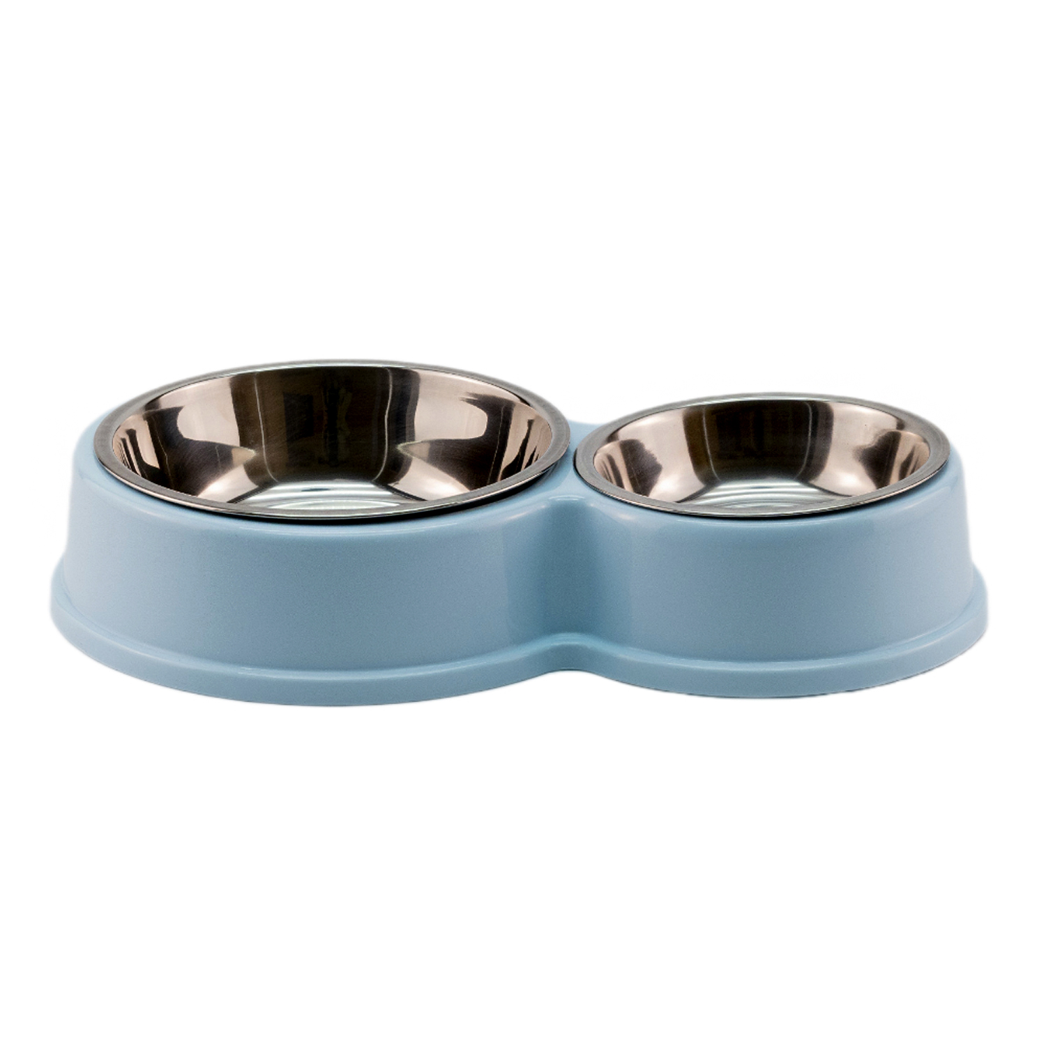 Comedero plastico doble cuenco acero para mascotas  Azul