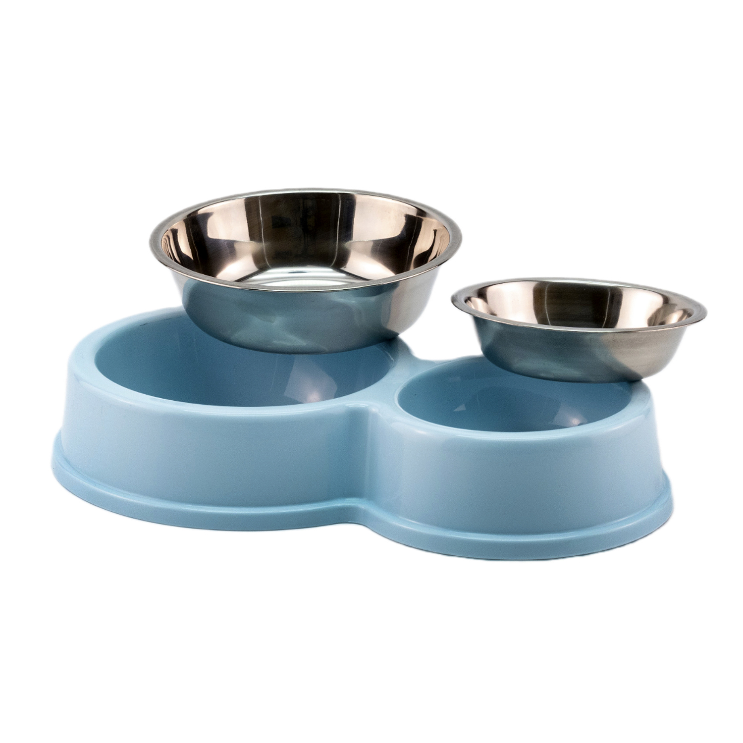 Comedero plastico doble cuenco acero para mascotas  Azul