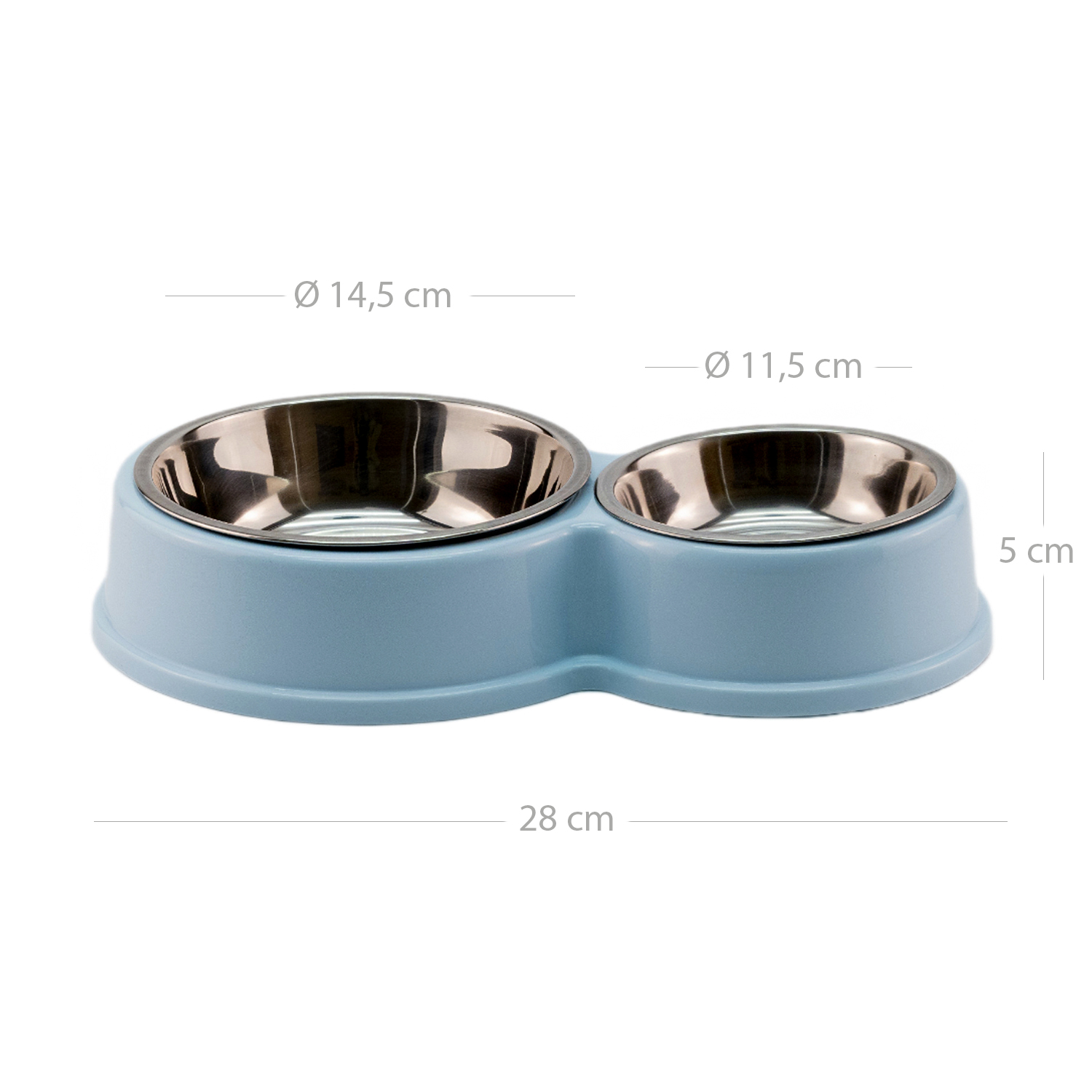 Comedero plastico doble cuenco acero para mascotas  Azul