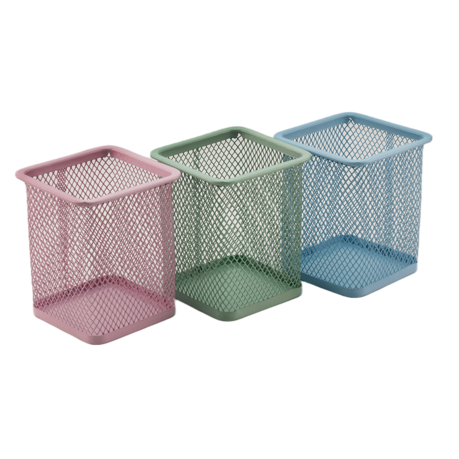 Portalapices rectangular de metal  Azul claro