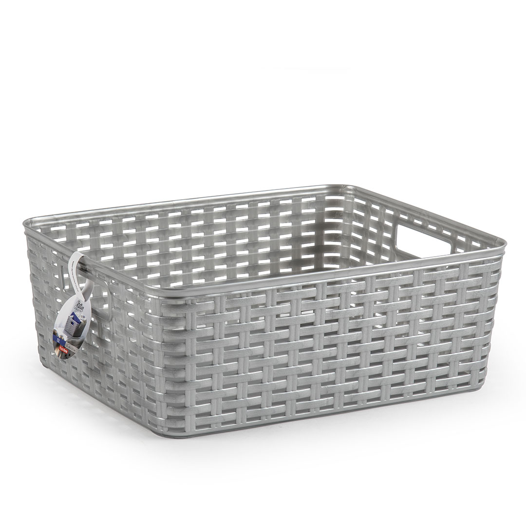 Cesta de almacenamiento organizador Rattan mimbre 12 Litros Gris