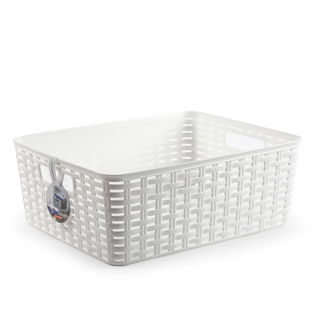 Cesta de almacenamiento organizador Rattan mimbre 12 Litros Blanco