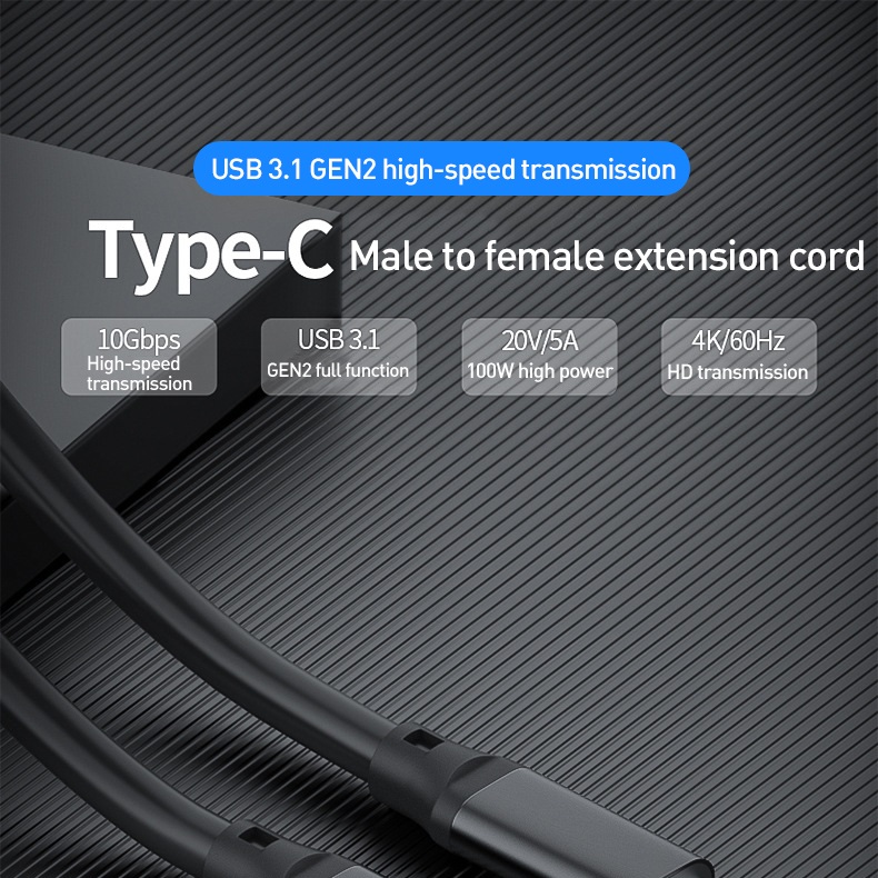 Cable extensor USB-C 2 M Negro