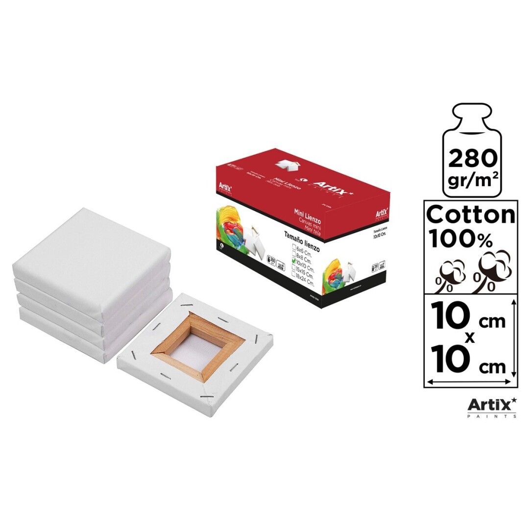 Lienzos para pintura acrilica y oleo 280grs 10x10 cm Blanco