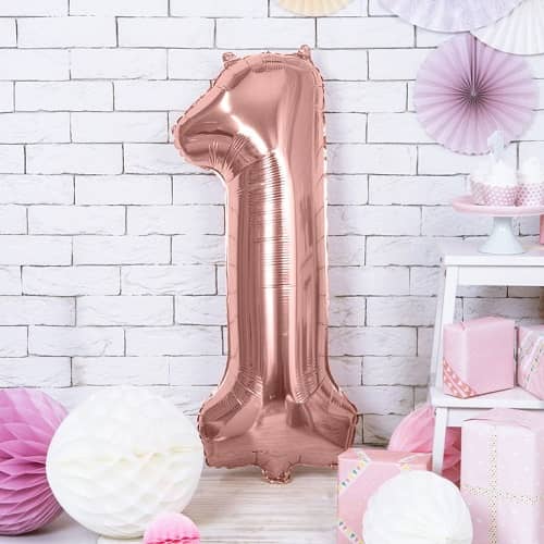 Globo de cumpleaños numero 1 45 cm Rosa plateado