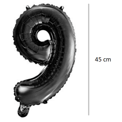 Globo de cumpleaños numero 9 45 cm Negro