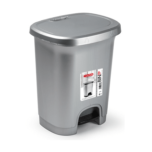 Cubo basura plastico apertura pedal 8 Litros Gris