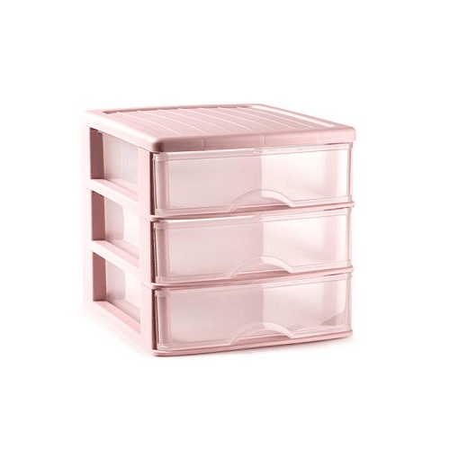 Torre de almacenamiento con 3 cajones 18 cm Rosa claro