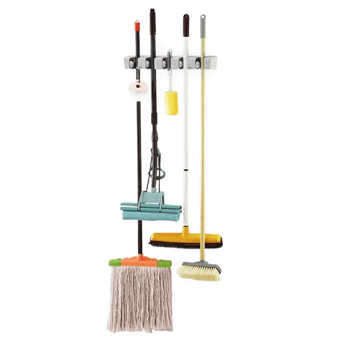 Soporte colgador fregonas y escobas de pared 5 posiciones  Blanco