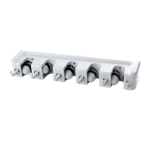 Soporte colgador fregonas y escobas de pared 5 posiciones  Blanco