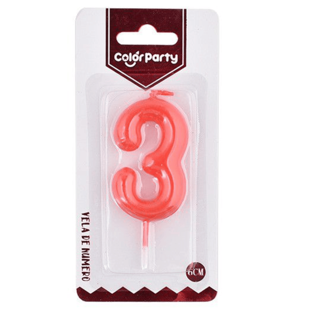 Numero 3 vela cumpleaños 6 cm Rojo