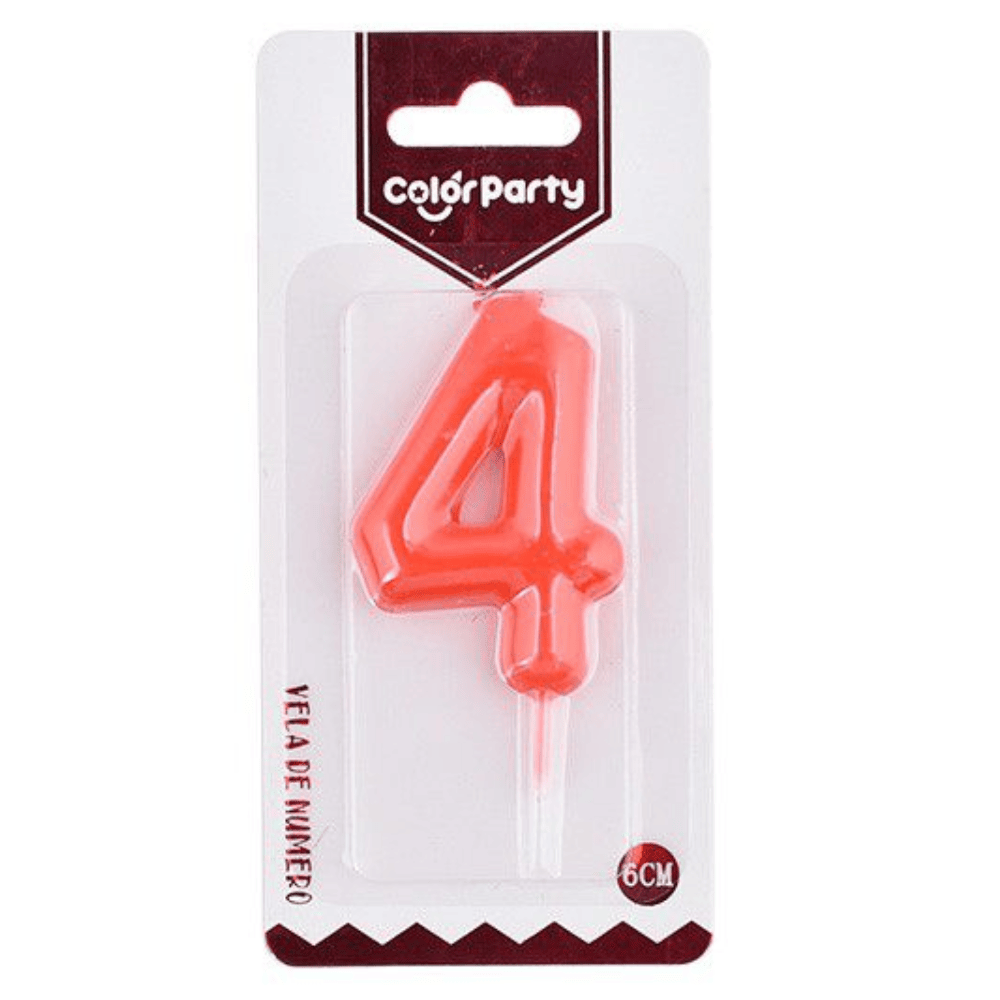 Numero 4 vela cumpleaños 6 cm Rojo