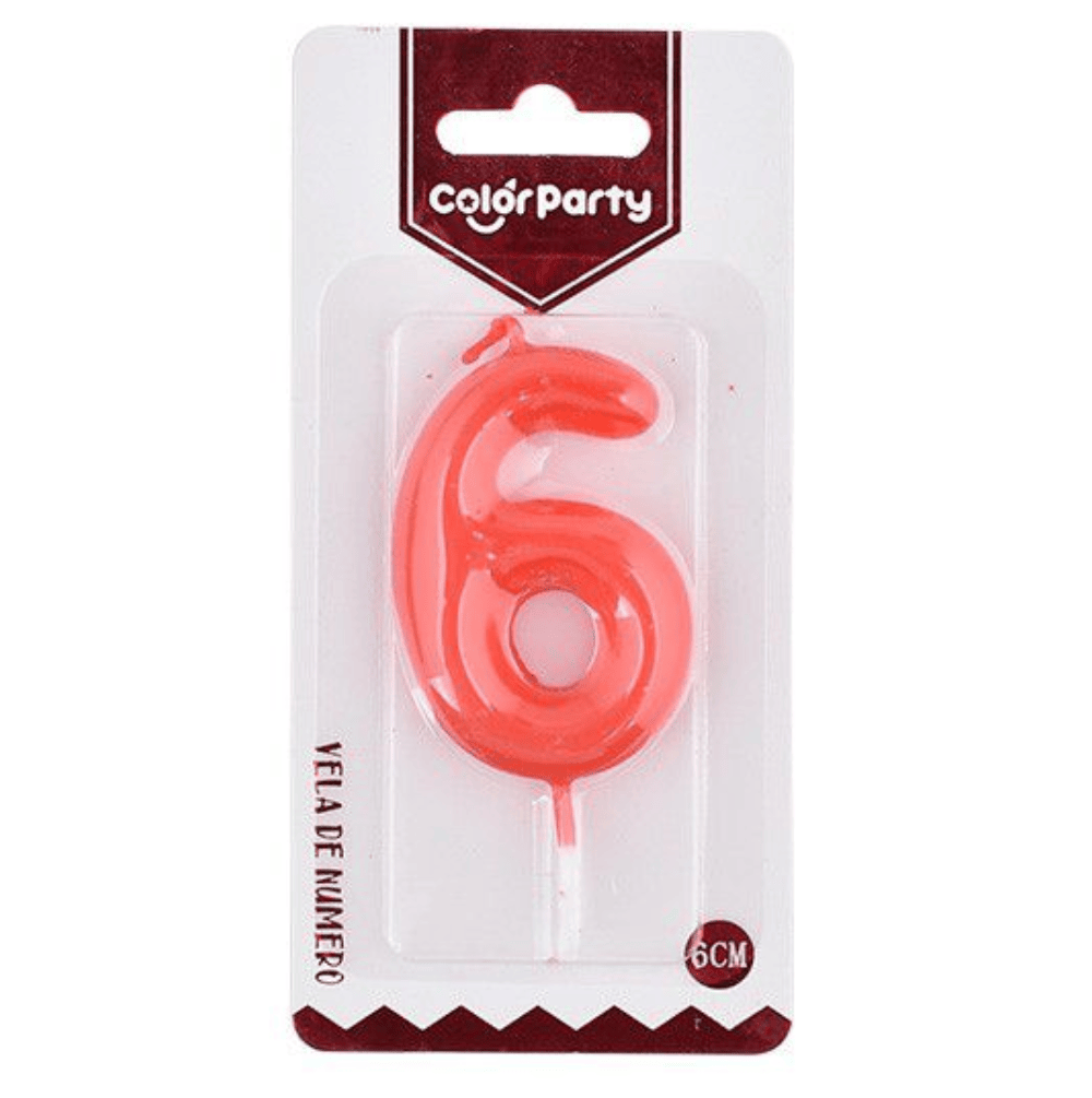 Numero 6 vela cumpleaños 6 cm Rojo