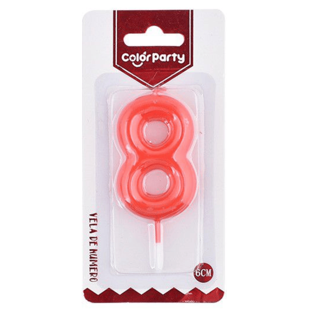 Numero 8 vela cumpleaños 6 cm Rojo