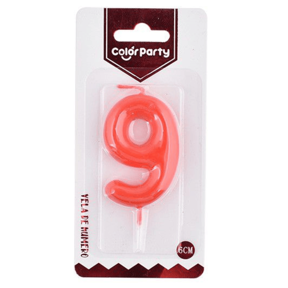 Numero 9 vela cumpleaños 6 cm Rojo