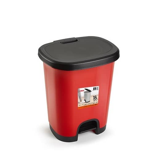 Cubo basura plastico apertura pedal 18 Litros Rojo