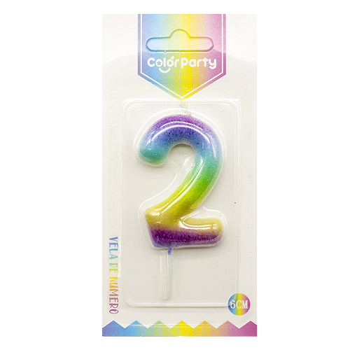 Numero 2 vela de cumpleaños 6 cm Multicolor