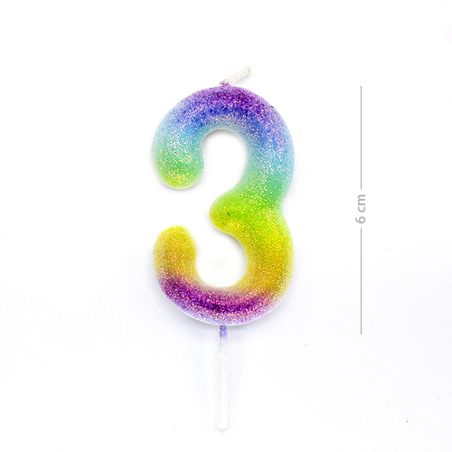 Numero 3 vela de cumpleaños 6 cm Multicolor