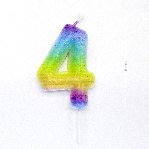 Numero 4 vela de cumpleaños 6 cm Multicolor