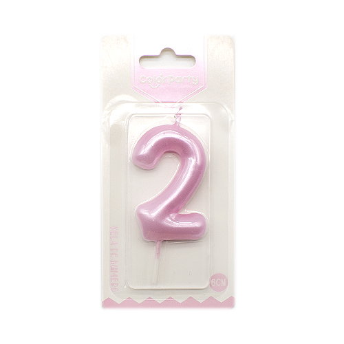 Numero 2 vela de cumpleaños 6 cm Rosa claro