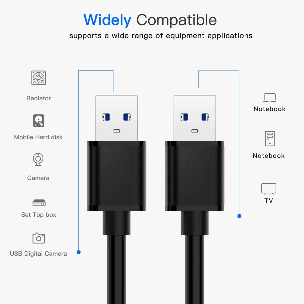Cable USB 3.0 tipo A macho - macho 1.8 M Negro