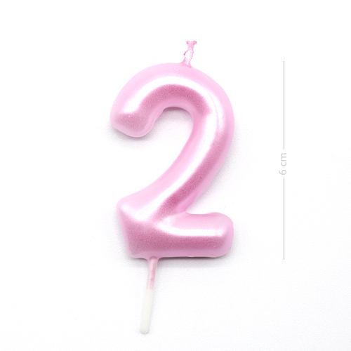 Numero 2 vela de cumpleaños 6 cm Rosa claro