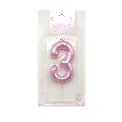 Numero 3 vela de cumpleaños 6 cm Rosa claro
