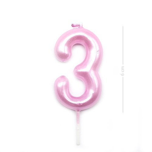 Numero 3 vela de cumpleaños 6 cm Rosa claro