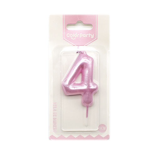 Numero 4 vela de cumpleaños 6 cm Rosa claro