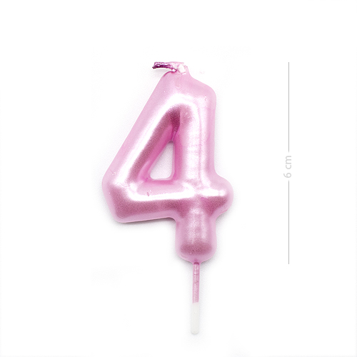 Numero 4 vela de cumpleaños 6 cm Rosa claro