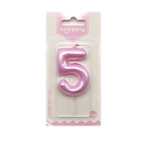Numero 5 vela de cumpleaños 6 cm Rosa claro