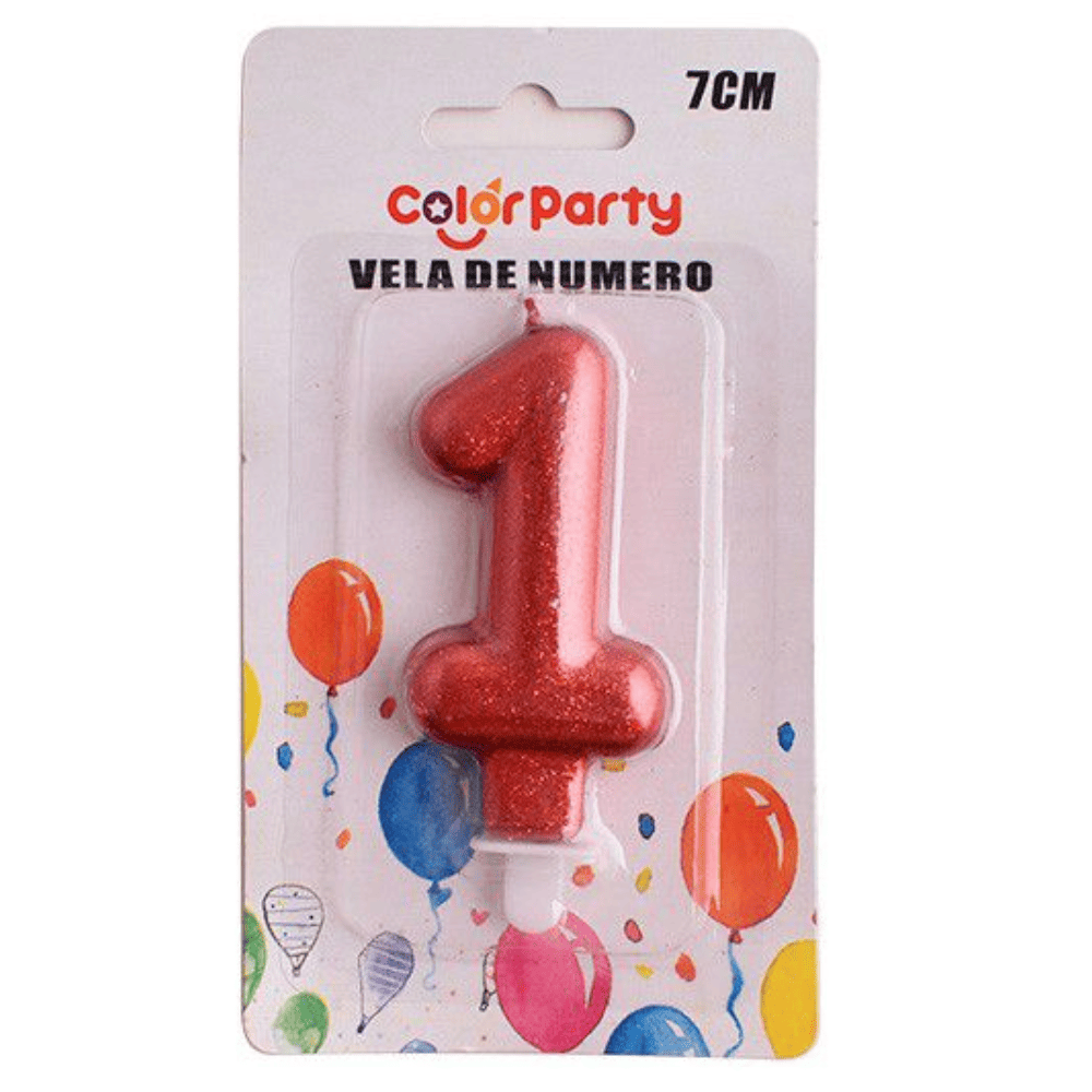 Numero 1 vela cumpleaños 7 cm Rojo