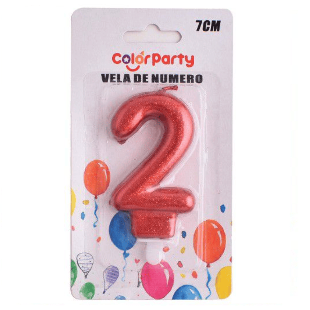 Numero 2 vela cumpleaños 7 cm Rojo