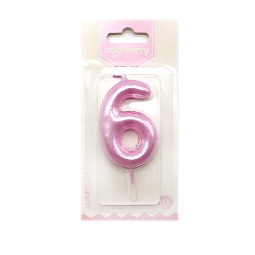 Numero 6 vela de cumpleaños 6 cm Rosa claro