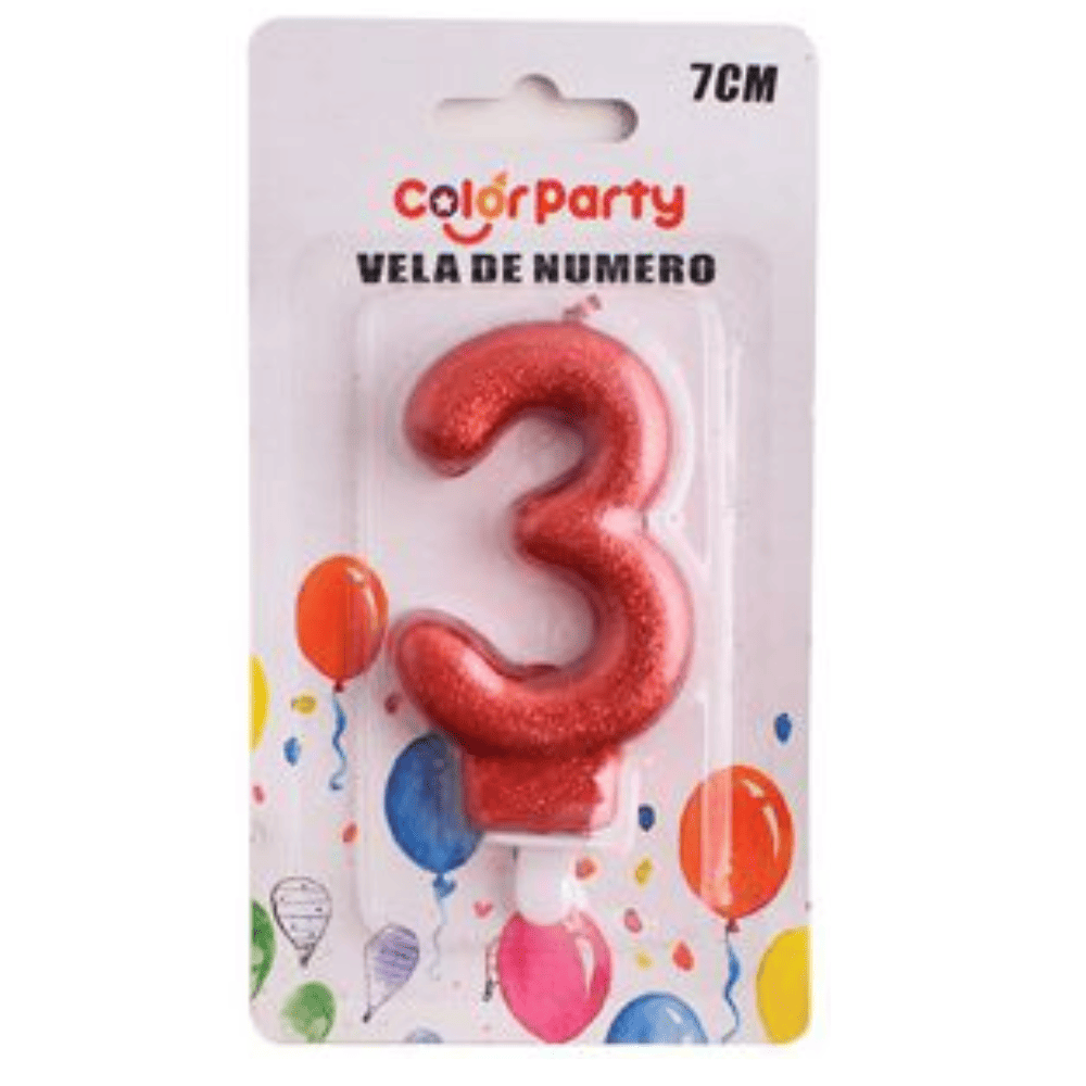 Numero 3 vela cumpleaños 7 cm Rojo