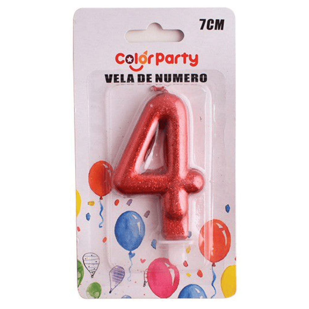 Numero 4 vela cumpleaños 7 cm Rojo