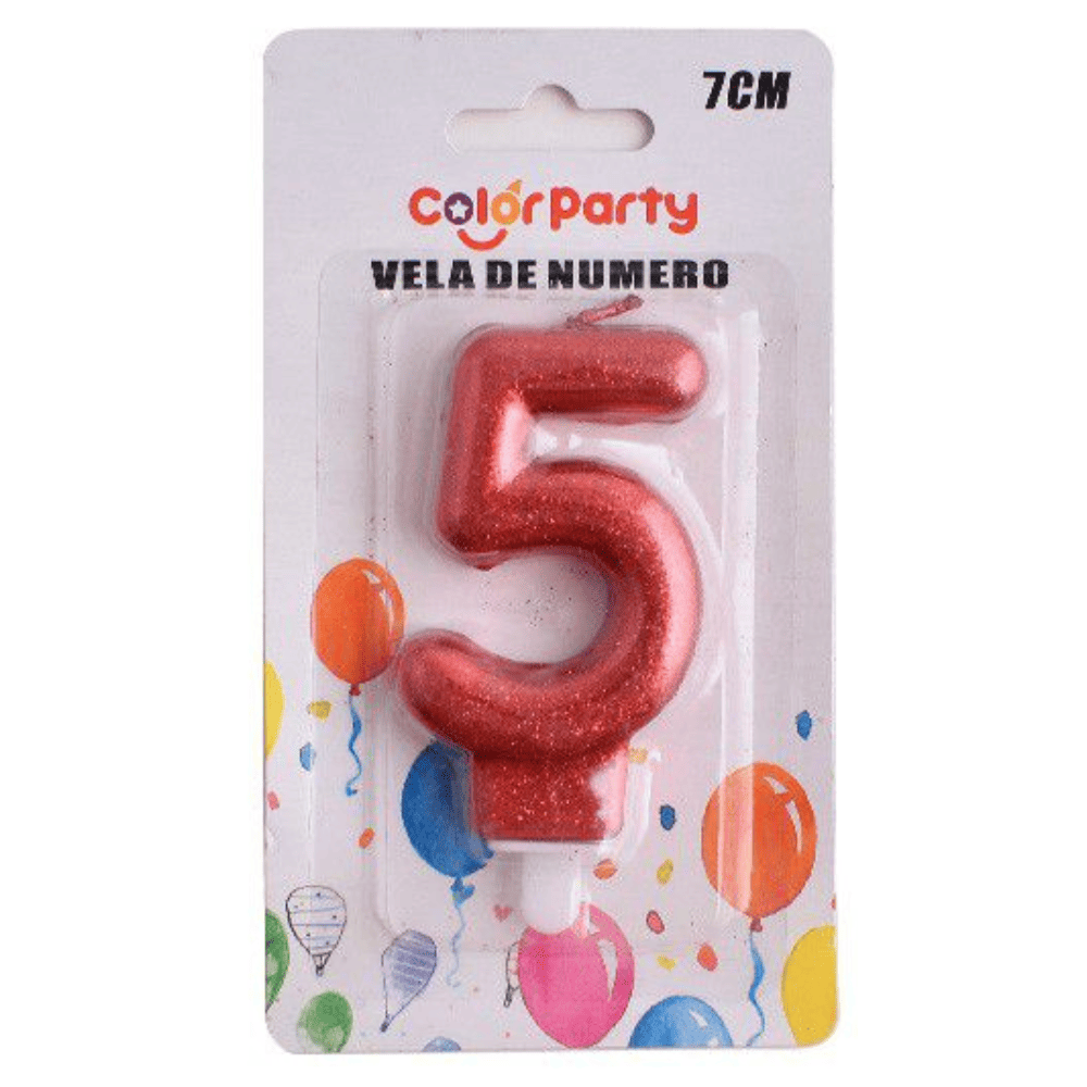 Numero 5 vela cumpleaños 7 cm Rojo
