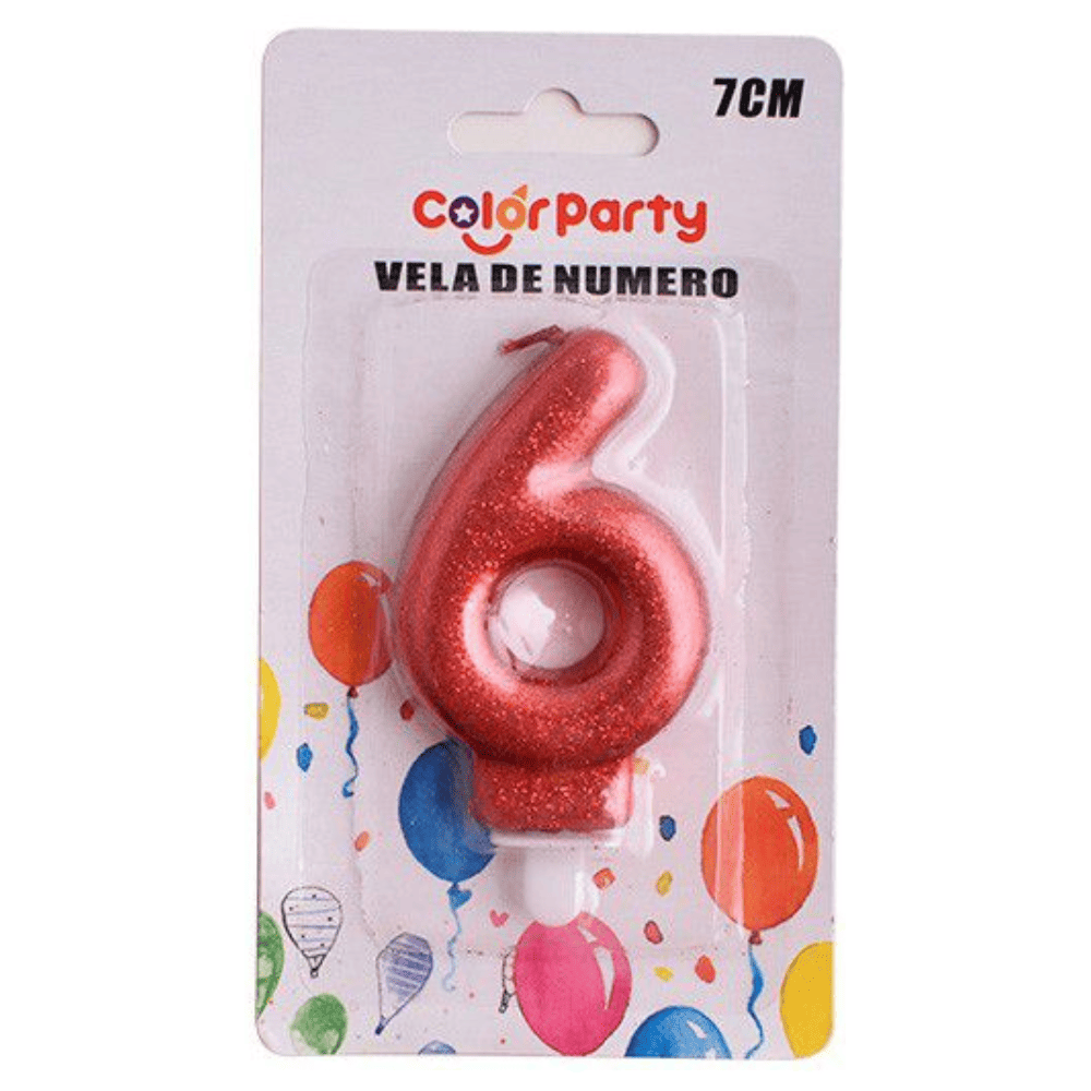 Numero 6 vela cumpleaños 7 cm Rojo