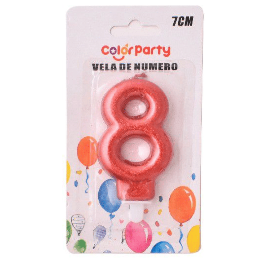 Numero 8 vela cumpleaños 7 cm Rojo