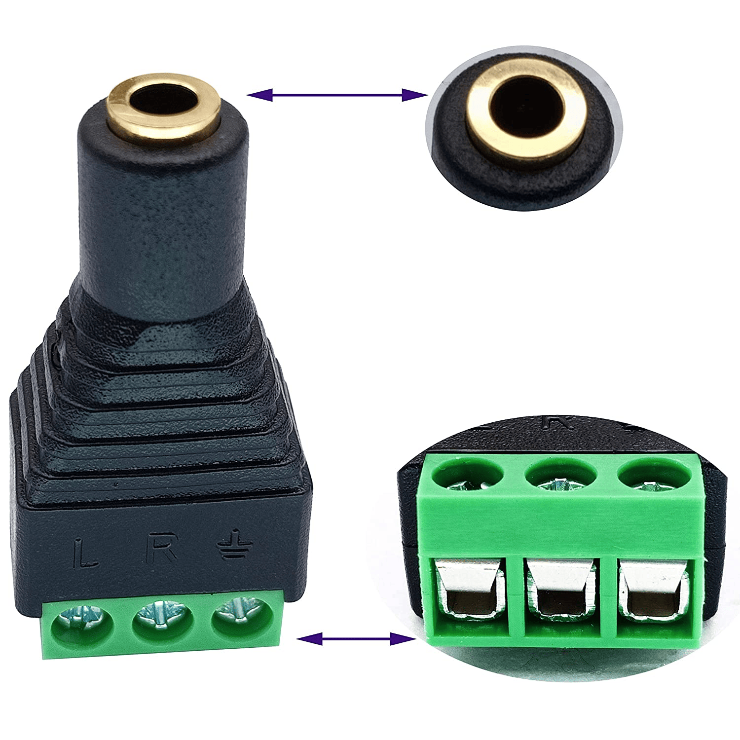 Conector Jack 3.5 mm hembra TRS terminal de tornillo 3 pin  Negro