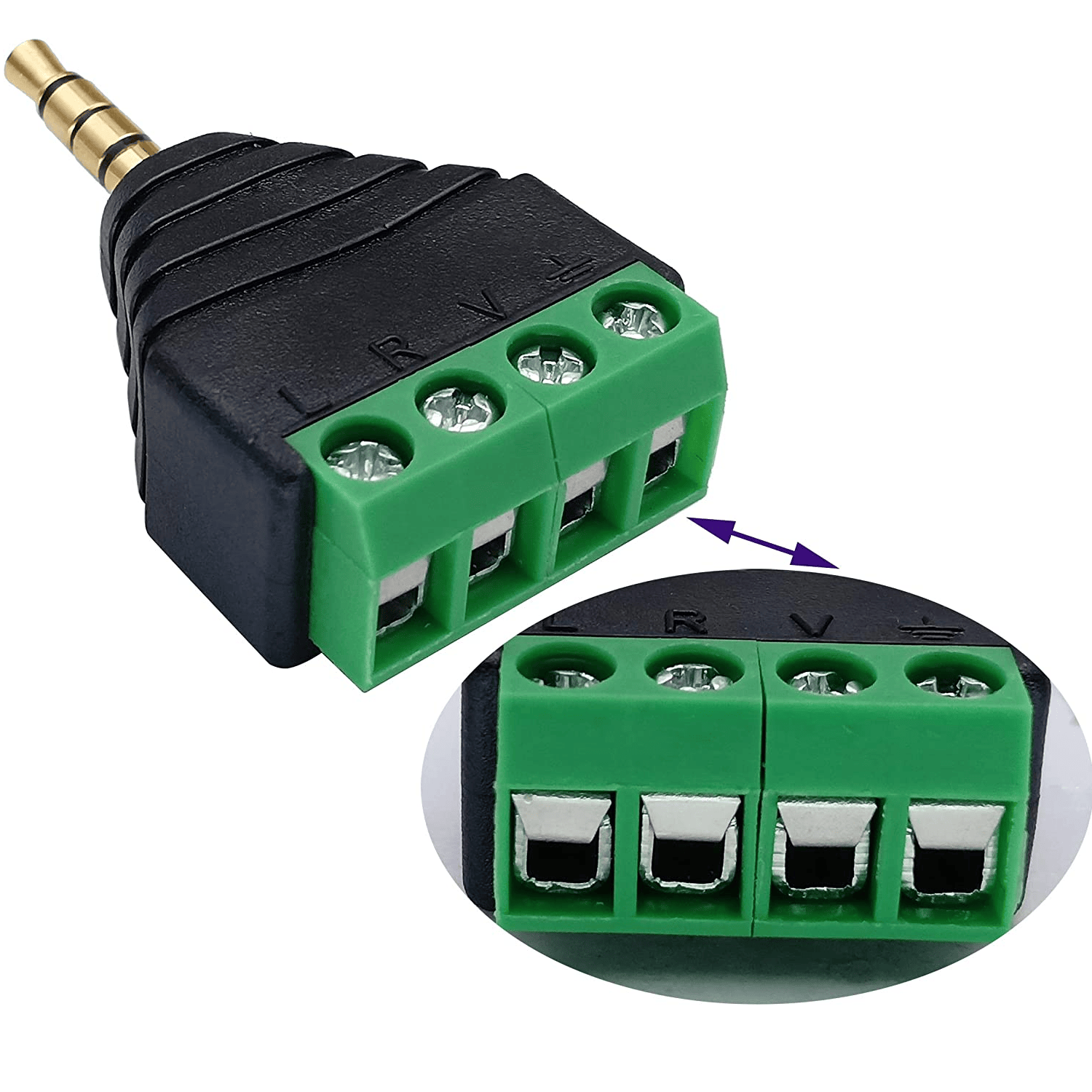 Conector Jack 3.5 mm macho TRRS terminal de tornillo 4 pin  Negro