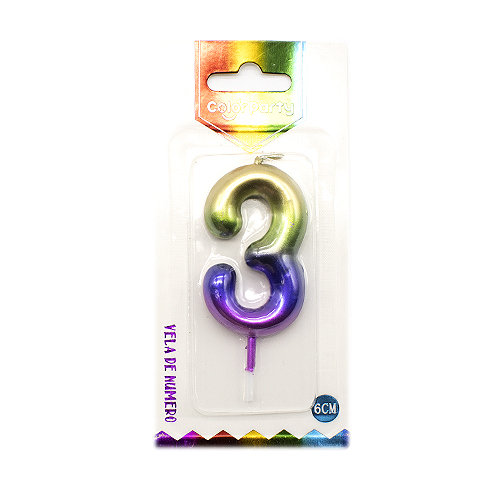 Numero 3 vela cumpleaños 6 cm Multicolor