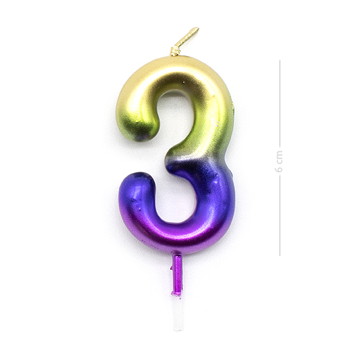 Numero 3 vela cumpleaños 6 cm Multicolor