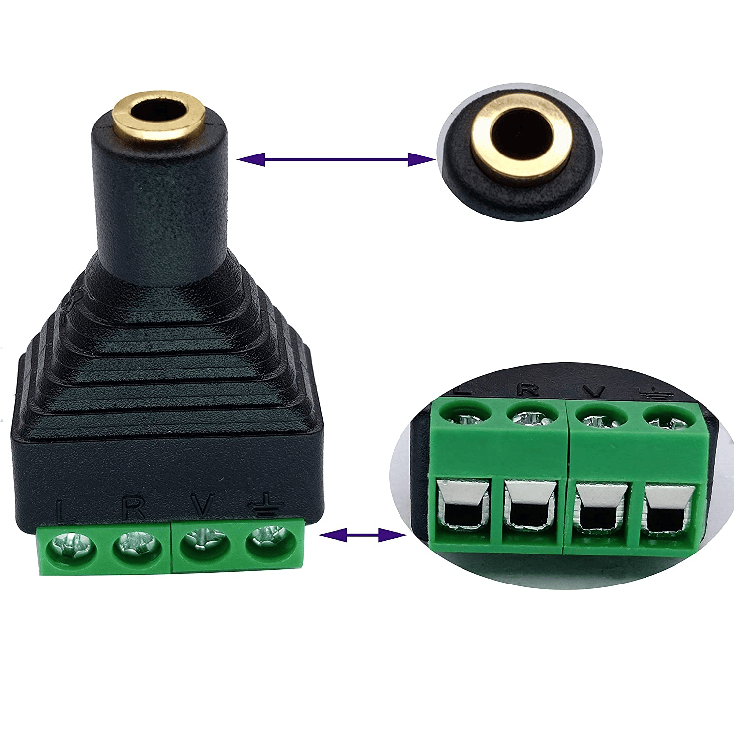 Conector Jack 3.5 mm hembra TRRS terminal de tornillo 4 pin  Negro