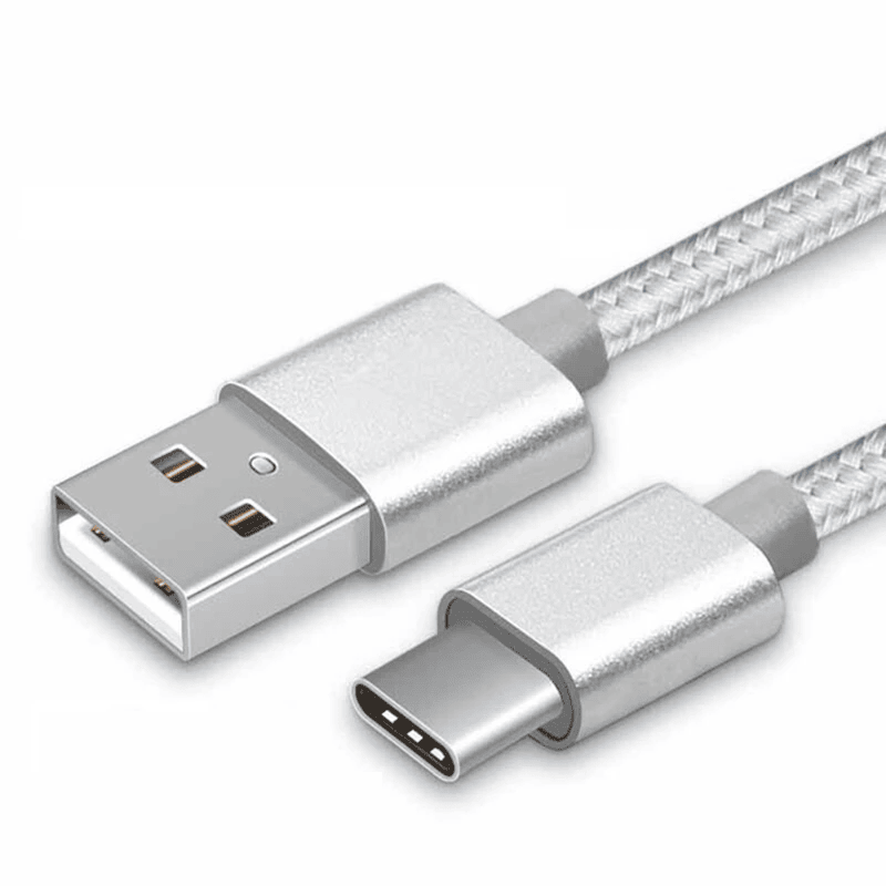 Cable USB C carga rápida y sincronización Nylon trenzado 2 M Plateado 2A