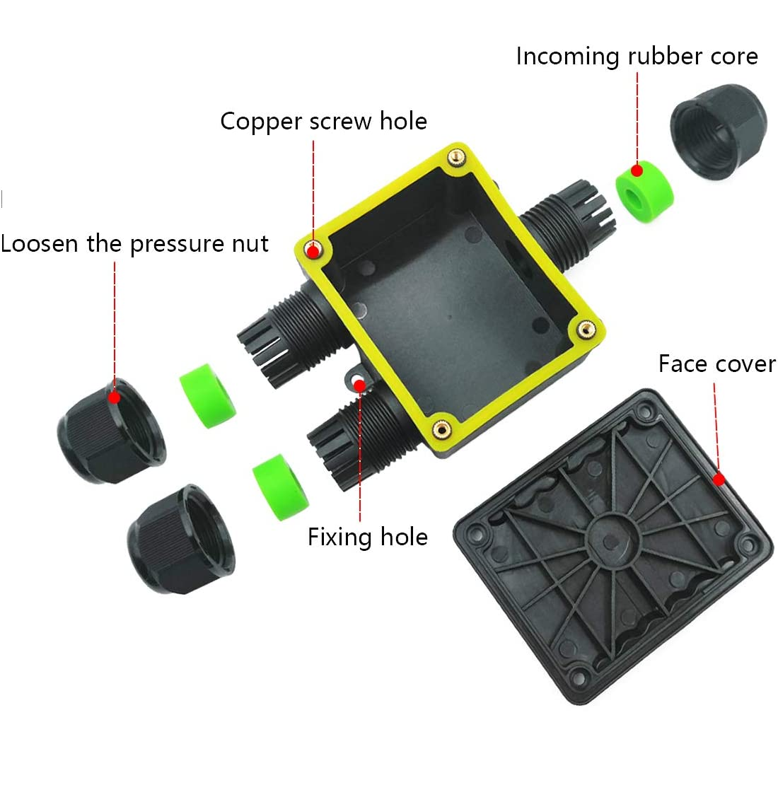 Caja estanca empalmes IP68 impermeable 3 conectores  Negro