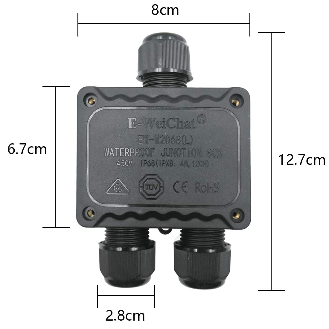 Caja estanca empalmes IP68 impermeable 3 conectores  Negro
