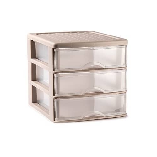 Torre de almacenamiento con 3 cajones 18 cm Beige