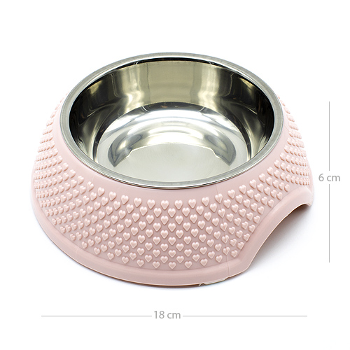 Comedero metal y caucho redondo para mascotas 18 cm Rosa claro